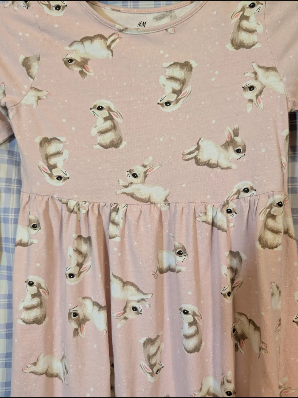 H&M Pink Bunny Print Girls Long Sleeve Dress